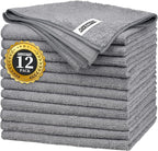 FIXSMITH Grey Microfiber Cleaning Cloth -Pack of 12, Highly Absorbent Cleaning Rags, 16"X12" All Purpose Cleaning Towels for Housekeeping, Kitchen, Car, Lint Free and Reusable Microfiber Towels