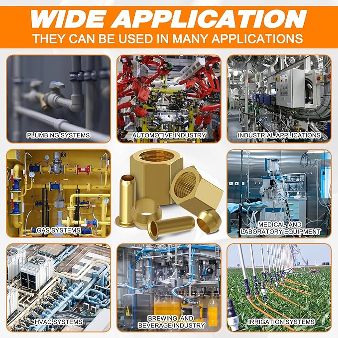 280PCS Compression Fittings Assortment kit - 6 Sizes (1/4", 3/8", 5/16", 1/2", 3/16",1/8") of Brass Compression Sleeve Ferrule & Insert, Connect for Air, Water, Fuel, Oil and Inert Gases