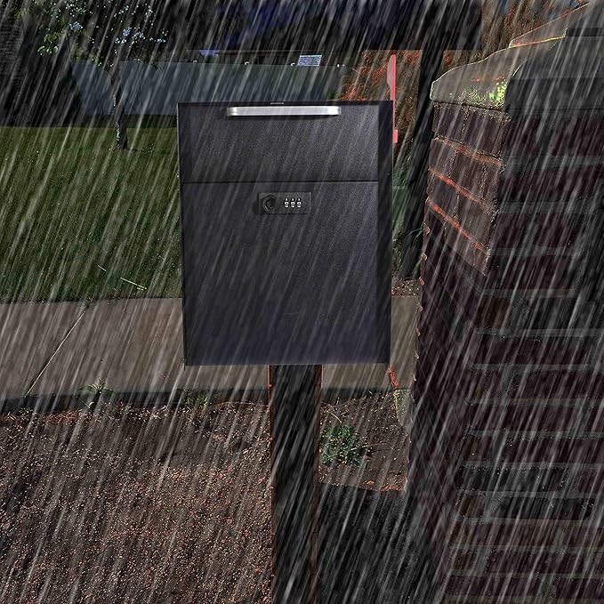 Post Mount Locking Mailbox with Code Lock - Large Capacity Security Password Metal Lock Mailbox - Waterproof Vertical Drop Mail Box Outdoor