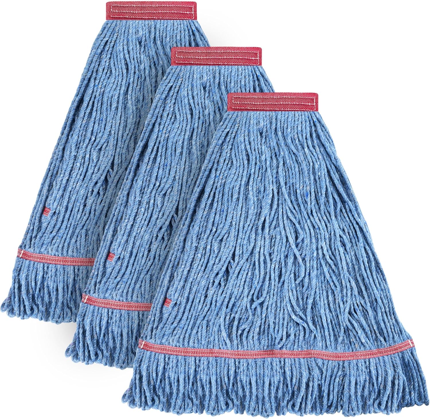 Matthew Cleaning 20oz Heavy Duty Mop Head Commercial Replacement for General and Floor Cleaning, Wet Industrial Blue Cotton Looped End String Head Refill (Pack of 3) Blue