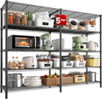 REIBII 5 Tier Wire Shelving Storage Shelves Loads 1430LBS, 58" W Metal Shelving for Storage Adjustable Shelving Unit Heavy Duty Garage Shelves Pantry Shelves Kitchen, Black