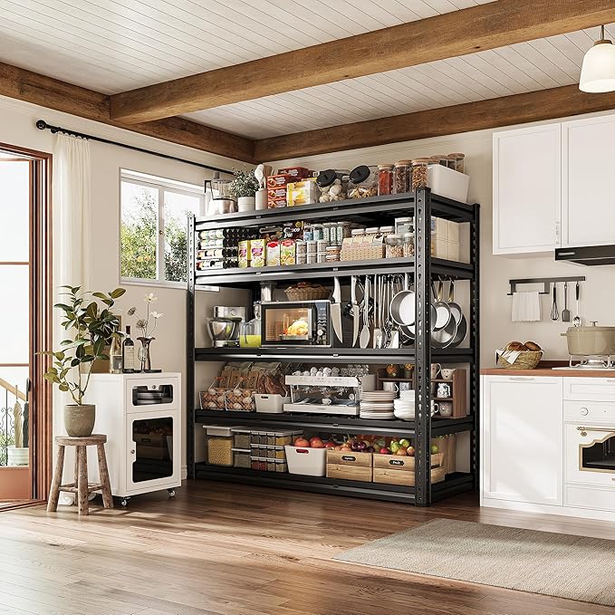 REIBII 48" W Garage Shelves, 5-Tier Garage Shelving Load 2750LBS, Adjustable Metal Storage Shelves, Wire Shelving for Basement, Warehouse, Workshop, Kitchen, 48" W x 18" D x 72" H