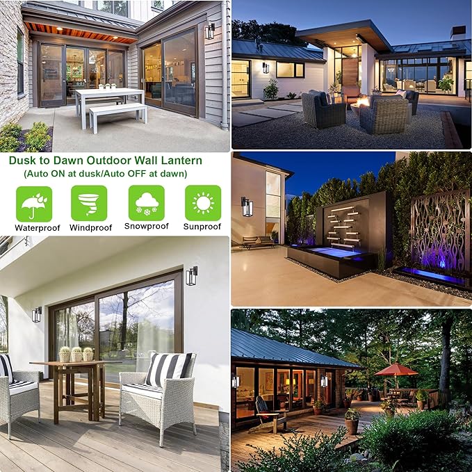 LIT-PaTH Dusk to Dawn Outdoor Wall Lantern, Wall Sconce as Porch Lighting Fixture, E26 Medium Base Max 60W, Anti-Rust Metal with Glass Shade, Oil Rubbed Bronze Finish, 1-Pack