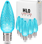 HLO Lighting Set of 25 Teal C9 Faceted LED Christmas Light Bulbs for Indoor & Outdoor Use | Durable Replacement Bulb