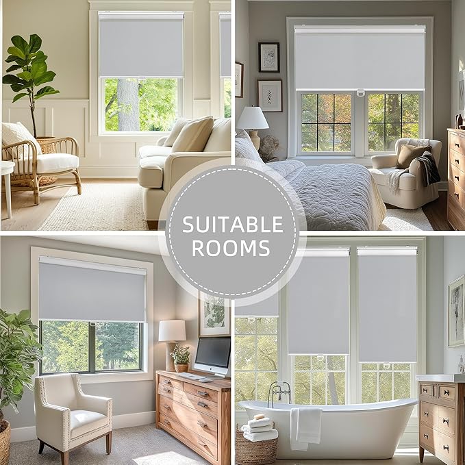 ChrisDowa Cordless Blackout Roller Shades for Windows, Thermal Insulated UV Protection Pull Down Shades, Total Blackout Window Blinds for Home, Office, Bedroom, Door (54" W x 72" H, Grey)