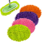 Reusable Microfiber Chenille Mop Pads Compatible with Swiffer Sweeper, Dry Sweeping Cloths & Wet Mopping Cloths, Refills for Hardwood Surface Floor Cleaning, 4 Pack (Green+Orange+Purple+Pink)