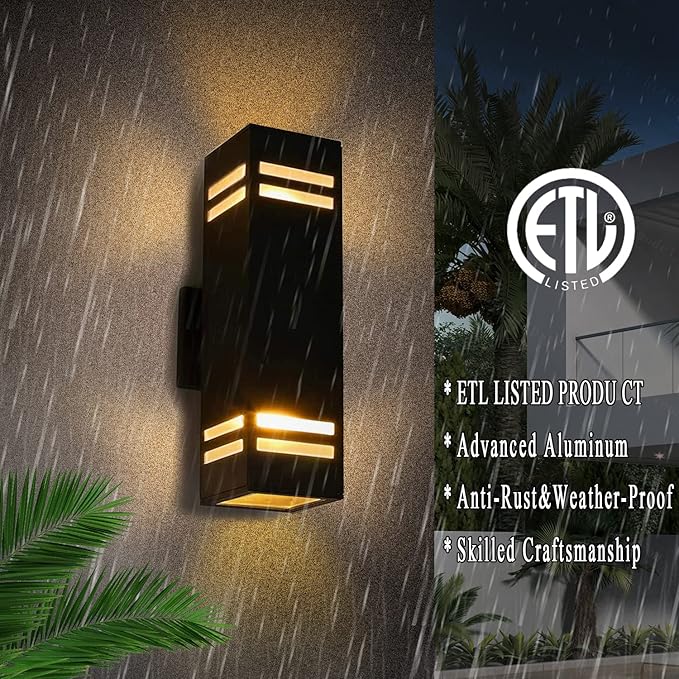 Up and Down Outdoor Wall Lights Fixture – ETL Listed, Aluminum Waterproof Wall Mount Square Design- Modern Exterior Lighting Outdoor Wall Sconce for Porch, Patio