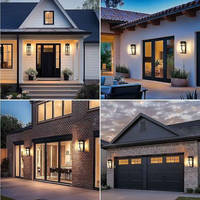 Hammered Glass Wall Lamp, Outdoor Light Fixtures, Exterior Wall Lantern for Porch with Waterproof, 2 Pack Wall Sconce Lighting, Wall Mount Light, Porch Light for Garage, Doorway, Patio(Bulb Included)