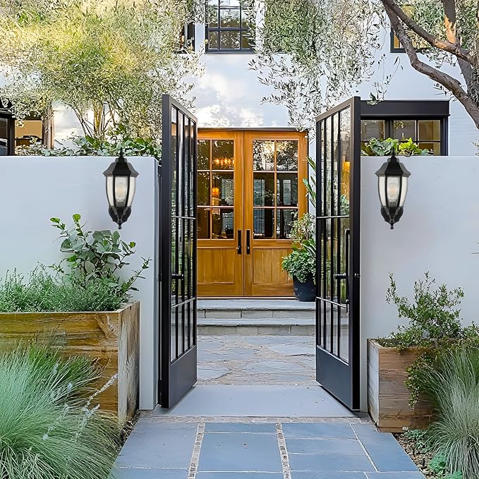 Outdoor Wall Lantern, 14 Inch Porch Light Fixtures with Seed Glass Shades, Waterproof Exterior Wall Lights, Mounted Outside Lighting for House Farmhouse Patio Doorway Garage (E26 Base Max 40W)
