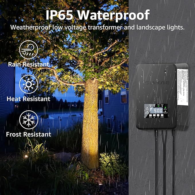 SUNVIE 12 Pack Low Voltage Landscape Lights with 300W Transformer 12-24V LED Landscape Lighting Kit 3000K Waterproof Aluminum Landscape Spotlights with Wire Connectors for House Yard Tree Garden