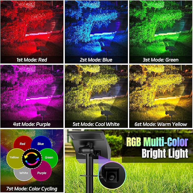 Solar Spot Lights Outdoor Color Changing, [7 Mode/2 Pack] Christmas Landscape Spotlights, Solar Lights Outdoor Waterproof,Led Powered Flood Light for Halloween Pathway Yard Garden Tree Walkway