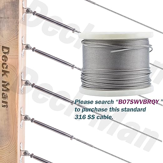 T316-Stainless Steel Adjustable Angle 1/8" Cable Railing Kit/Hardware for Wood Post，Marine Grade (30 Pack)