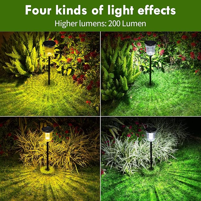 Solar Pathway Lights, 6 Pack 200 Lumens Super Bright Solar Lights Outdoor Waterproof with 2 Lighting Modes, Auto On/Off Outdoor Solar Lights for Yard, Walkway, Lawn, Driveway, Path,Outside