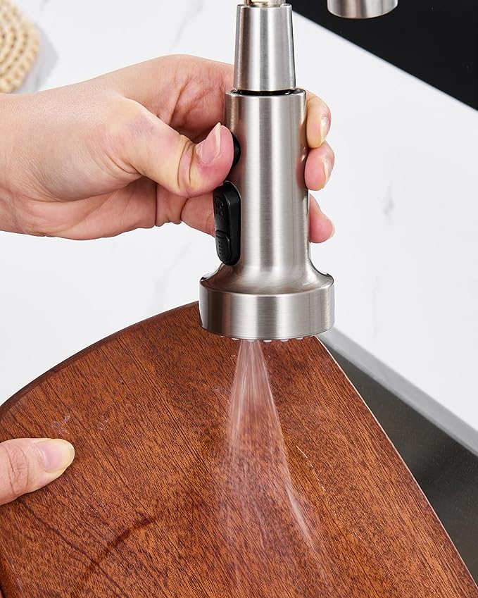 J-HVA Pull Down Kitchen Faucet Sprayer Head Replacement Part, 3 Function Pull Out Sink Sprayer Replacement Nozzle with 15 Adapters, Kitchen Faucet Head Hose Spray Tap Spout, Brushed Nickel