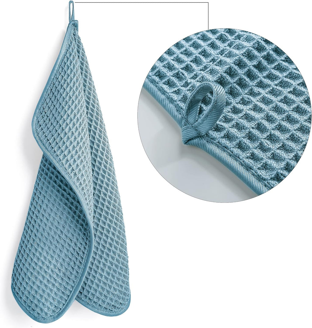 POLYTE Microfiber Lint Free Washcloth Face Towel, 13 x 13 in, 4 Pack (Waffle Weave)