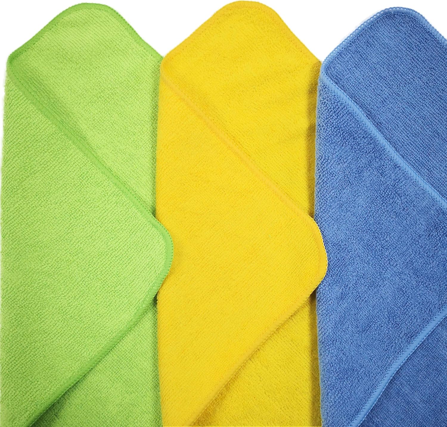 POLYTE Microfiber Cleaning Cloth, 12 x 16 in, Blue, Green, Yellow, 24 Pack