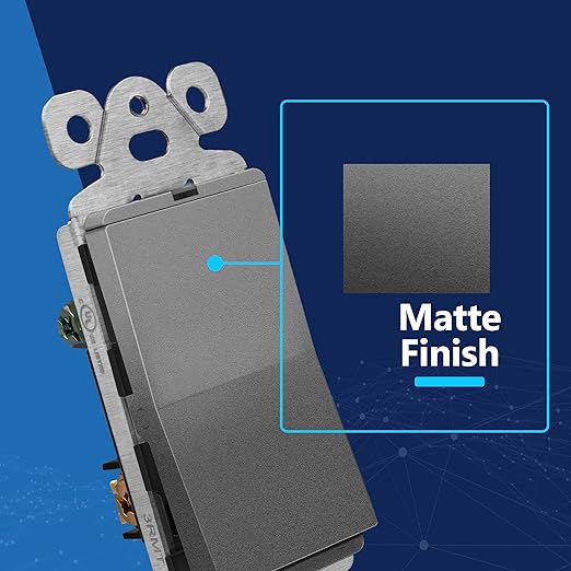 LIDER Minimalist Design Matte Finish Lighted Decorator Switch, Frameless Paddle Light Switch with Locator Light, Grounding Screw, 3-Way or Single Pole, 15A 120V, UL Listed, LS15-3W-SG, Space Gray