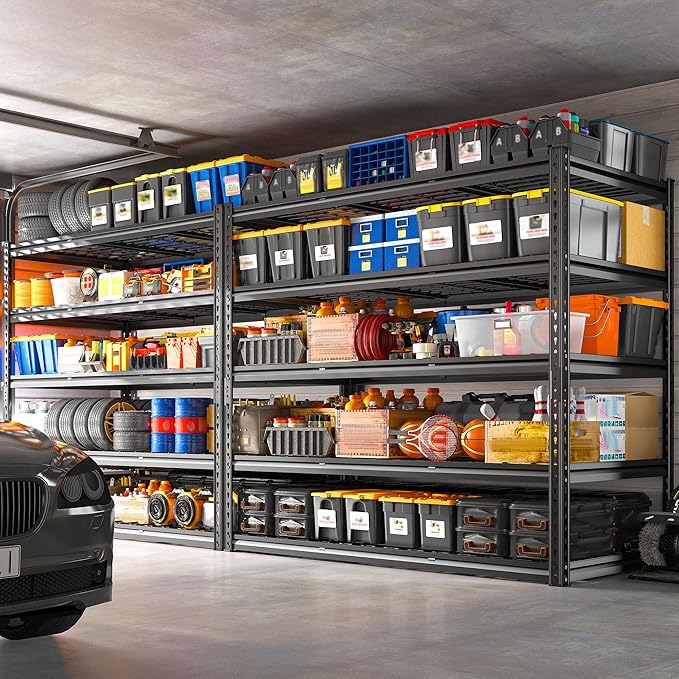 REIBII 55" W Garage Shelving, Heavy Duty Storage Shelves Load 3000LBS, 5 Tier Adjustable Metal Shelving Unit for Basement, Warehouse, Workshop, 55" W x 24" D x 72" H