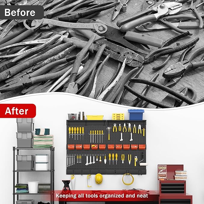 Ultrawall Black Pegboard Wall Organizer, 48X 36 inch for Garage Storage with Hooks, Storage Bins, Tool Panel Organizer, 72pcs