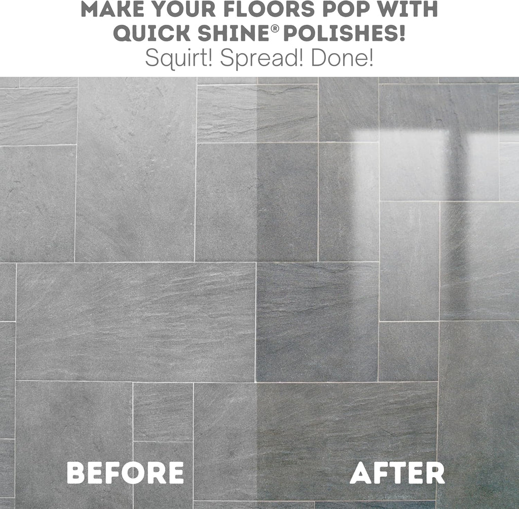 Quick Shine Multi-Surface Floor Finish-Polish 64oz-4pk | Safer Choice, No PFAS, pH Neutral Clean Shine Technology | Squirt & Spread | For Wood, Laminate, LVP, LVT, Tile & Stone | Made in USA