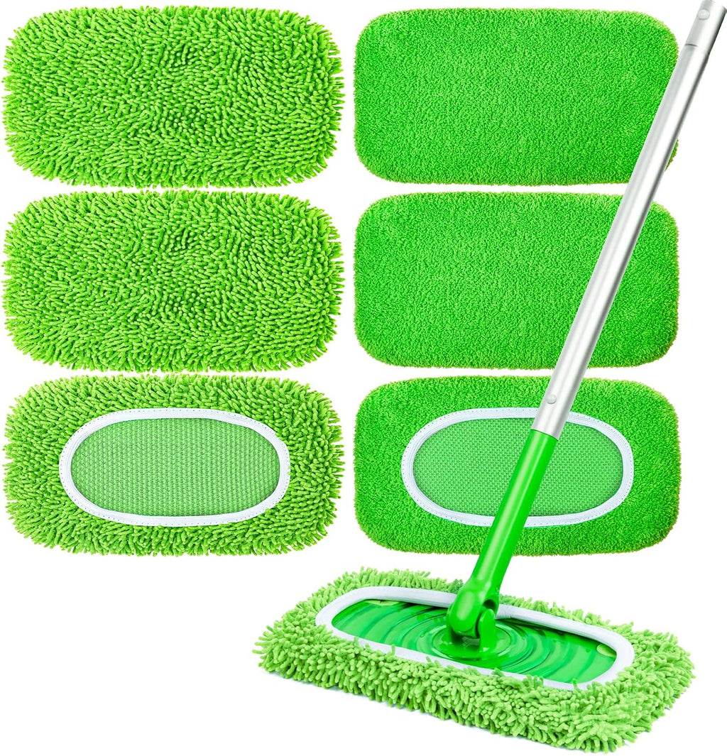 6-Pack Reusable Microfiber Mop Pads Compatible with Swiffer Sweeper, Dry & Wet Sweeping Cloths - Washable Wet Pads Refill for Multi-Surface/Hardwood Floor Cleaning