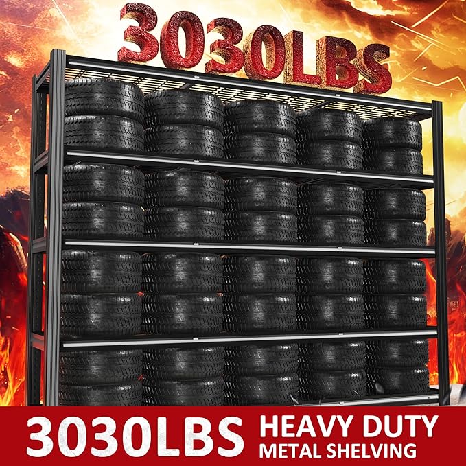 60" W Garage Shelving 5-Tier Storage Shelves Adjustable Metal Shelving Units 3030LBS Storage Shelves Heavy Duty for Industrial, Warehouse, Basement,72" H × 60" W × 24" D