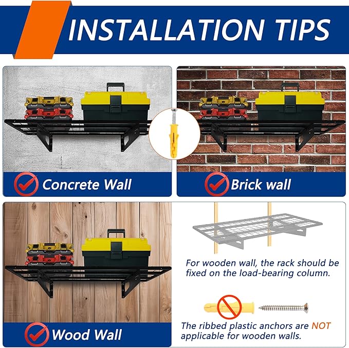 4-Pack 1.5x3FT Garage Shelving 17.7-inch-by-35.8-inch Wall Shelf Garage Storage Rack Wall Mounted Floating Shelves,Black