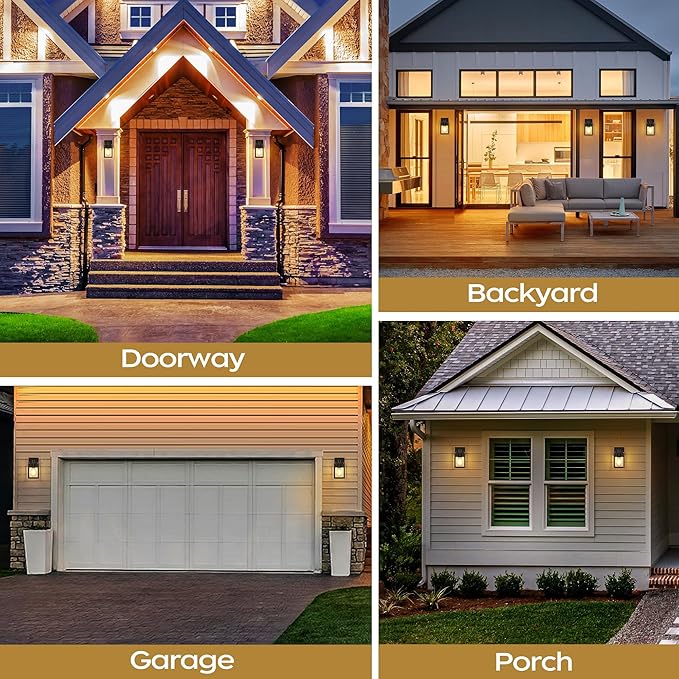 WIHTU Outdoor Lights for House, LED Exterior Front Porch Light Fixtures for Outside, Waterproof Wall Light Outdoor, Sconce Lights for Patio, Garage, Doorway, Entryway (Black with Gold Rim)