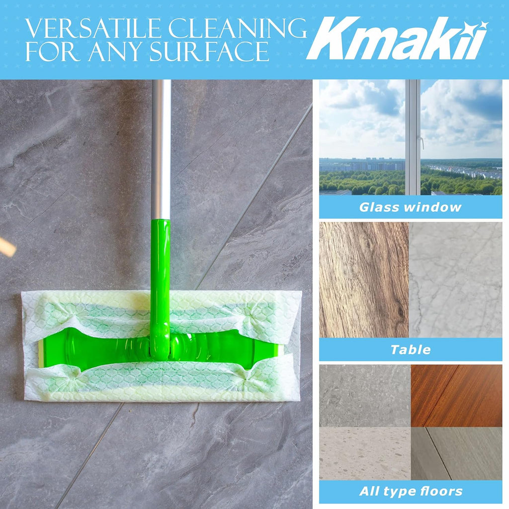 KMAKII Dry Sweeping Cloths - 90 Counts, Electrostatic, Non-Woven, White, 11.81x8.66 Inch, Disposable, Dry Mop Refills for Floor Mopping and Cleaning