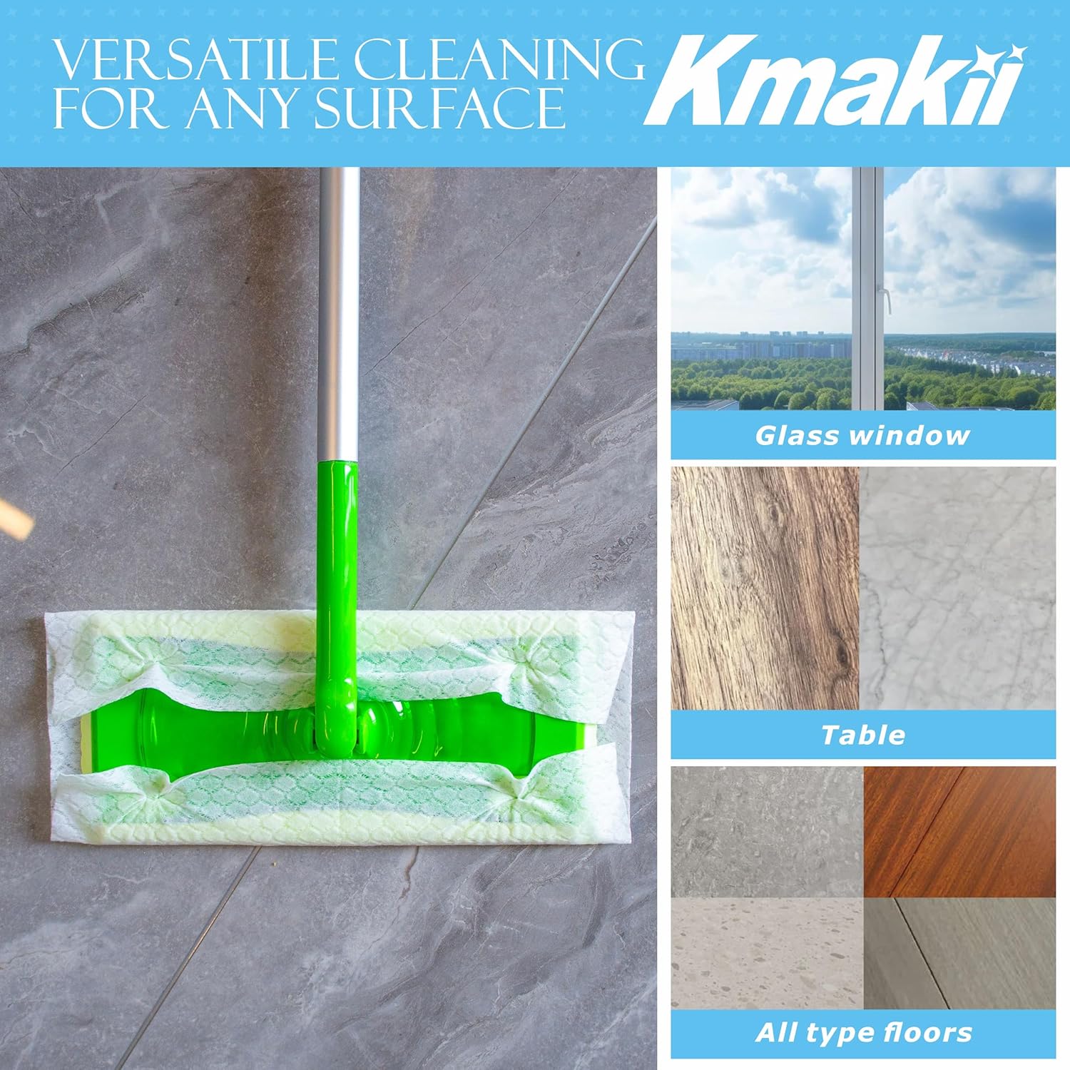 KMAKII Dry Sweeping Cloths - 90 Counts, Electrostatic, Non-Woven, White, 11.81x8.66 Inch, Disposable, Dry Mop Refills for Floor Mopping and Cleaning