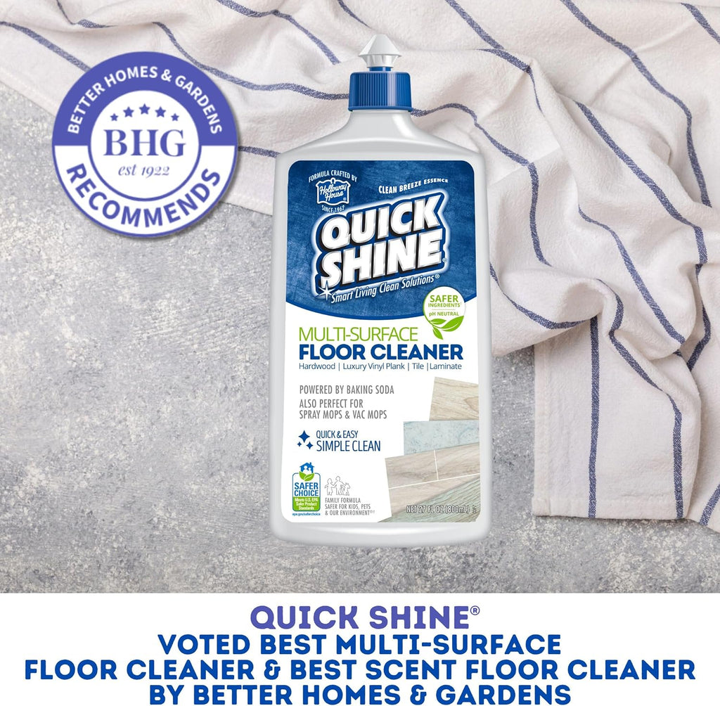 Quick Shine Multi Surface Floor Cleaner 27oz, 2Pk | Ready to Use-Streak Free- No Rinse | Use on Hardwood, Laminate, Luxury Vinyl Plank & Stone | Use in Spray Mops & Vac Mops | Safer Choice Cleaner
