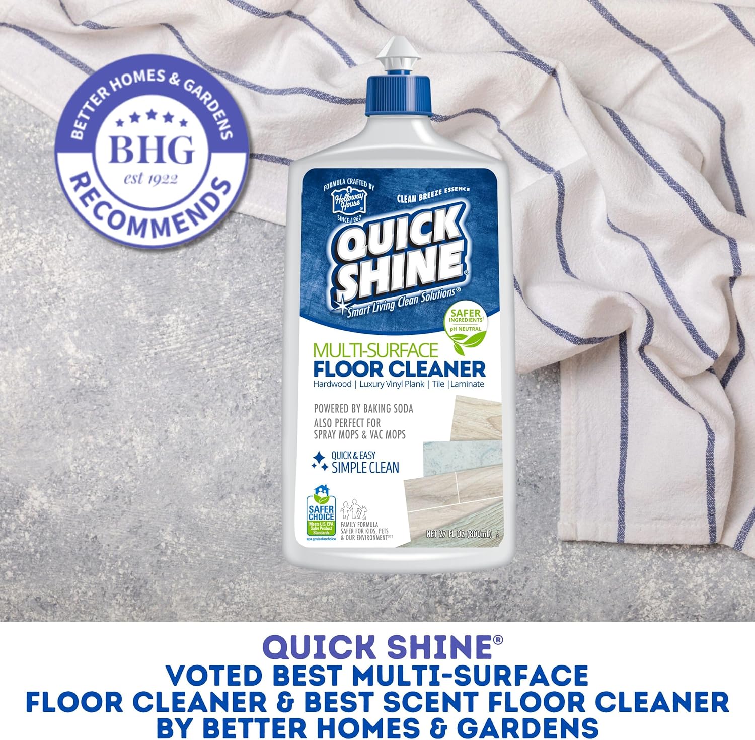 Quick Shine Multi Surface Floor Cleaner 27oz, 2Pk | Ready to Use-Streak Free- No Rinse | Use on Hardwood, Laminate, Luxury Vinyl Plank & Stone | Use in Spray Mops & Vac Mops | Safer Choice Cleaner