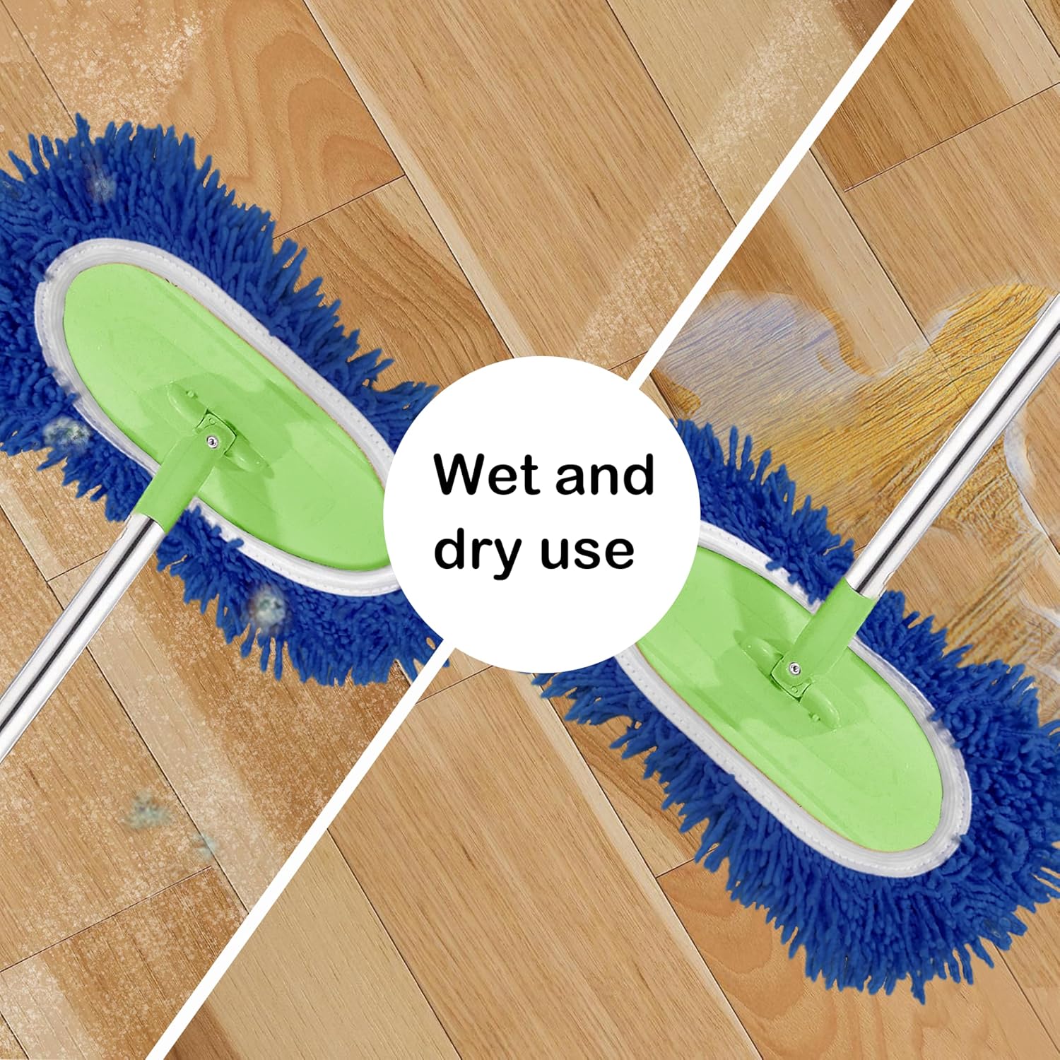 Reusable Microfiber Chenille Mop Pads Compatible with Swiffer Sweeper, Dry Sweeping Cloths & Wet Mopping Cloths, Refills for Hardwood Surface Floor Cleaning, 4 Pack (Blue)