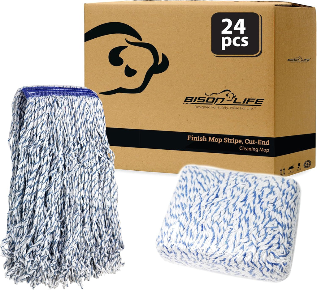 KLEEN HANDLER Cut End Finish Mop | 1.25" Universal Headband Maximum Absorption Finishing Mop, Case of 24