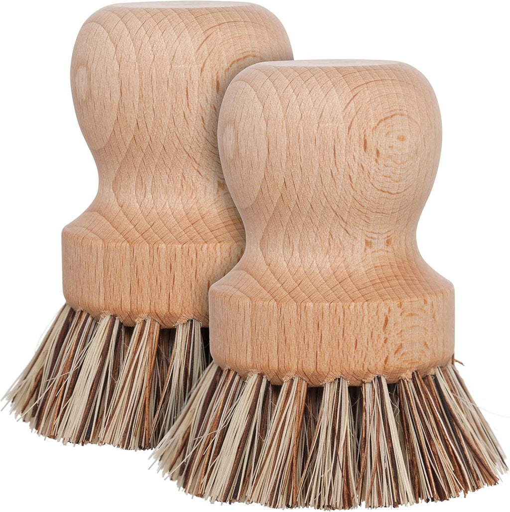 REDECKER Natural Fiber Bristle Pot Brush - Untreated Beechwood Handle - Heat-Resistant Union Fiber Head for Cleaning Pots, Pans and More - 2-1/2 inch Diameter - Set of 2 - Boar Bristle Dish Brush