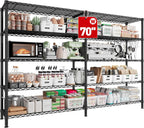 REIBII 70"W Storage Shelves Load 1600LBS, Metal Shelving 5-tier Wire Shelving Unit Metal Shelves for Storage Adjustable Garage Shelving for Pantry Kitchen Garage Commercial school 70"W*15.8"D*72.4"H