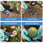 WORKPRO Aluminum Garden Tool Set, 4PCS Heavy Duty Hand Garden Tools with Box Include Trowel, Rake, Pruner, Garden Gloves, Floral and Insect Printing, Garden Gifts