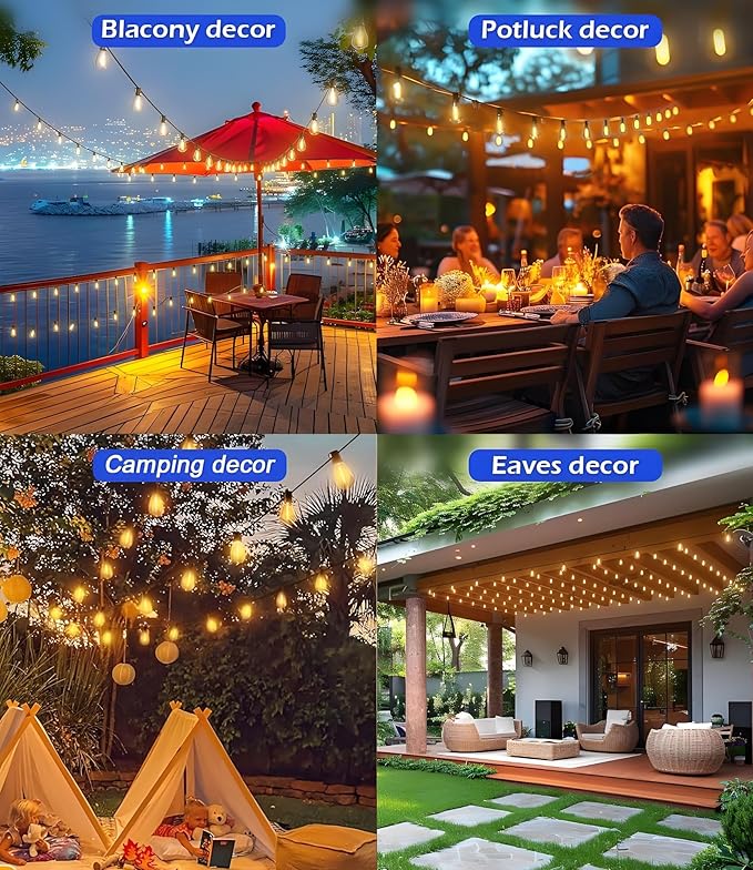 Tenmiro 200FT LED Outdoor String Lights with Remote, 74+2 Shatterproof Bulbs Dimmable Timing 3 Light Modes Outside Patio Lights for Backyard Porch Deck Garden Balcony Pool party Hanging Lighting Decor