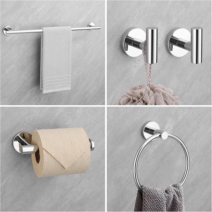 Chrome Bathroom Hardware Set,10 Pieces Towel Bar Towel Holder Set Includes Towel Bar, Toilet Paper Holder,Towel Ring and Towel Hook Wall Mount Bathroom Accessories Towel Racks for Bathroom