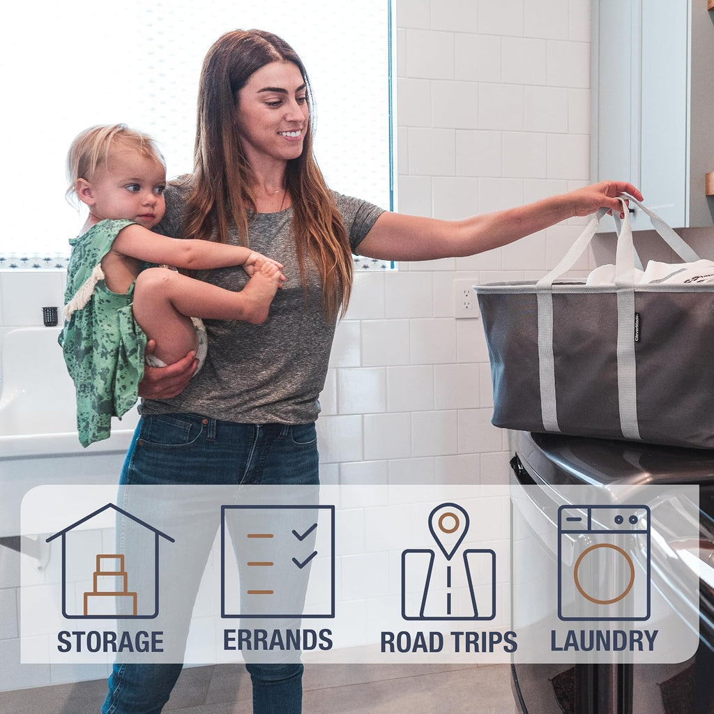 CleverMade Collapsible Laundry Tote - Charcoal Gray 2-Pack 50L - Foldable Storage Organization Container for Clothes Laundry Room Storage Solution