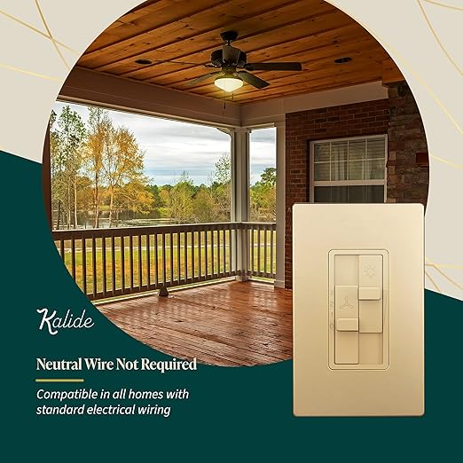 TOPGREENER Kalide Combo Dimmer Switch with 3-Speed Fan Control, Light and Fan Combination Switch, Single Pole, 2.5A, 200W LED/CFL, Neutral Wire Not Required, TGDSFS3-GD,Gold