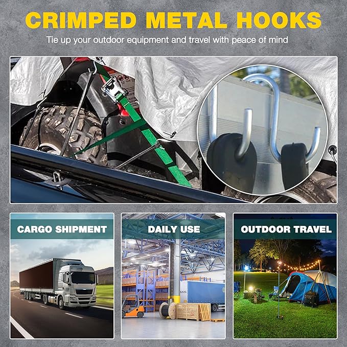 Bungee Cords with Hooks 21" 50 Pack, Heavy Long Duty Rubber Tarp Straps with Crimped S Hooks for Securing Cargo, Tarps in Extreme Weather, Max Stretch 1.5X & Max Load Capacity 185 LBS