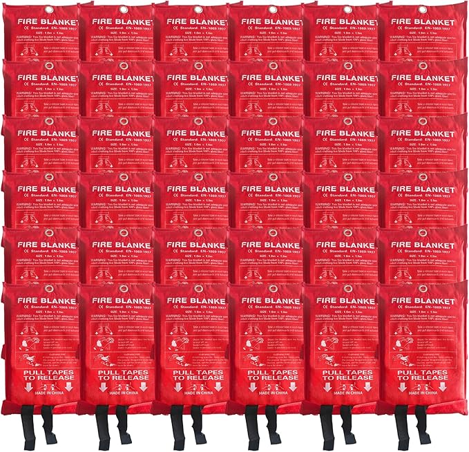 36 Packs Fire Blanket – 39.37x39.37 Inches, 1100℉ Heat Resistant, Emergency Fire Suppression Blanket for Kitchen, Home, Car, Camping – Easy to Use, Non-Toxic, Reusable, Compact & Lightweight
