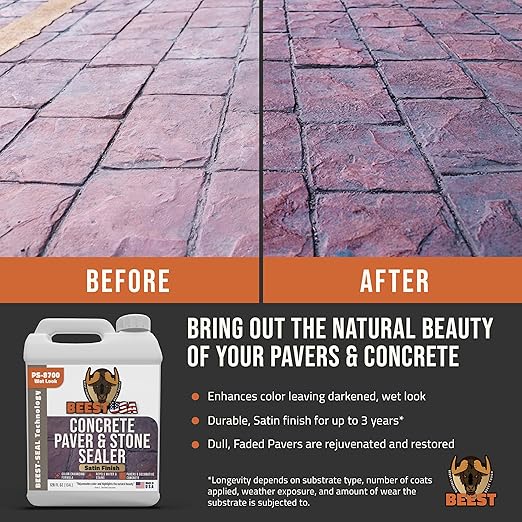 Paver Sealer - 8700 Wet Look (Satin Finish) - 1 Gallon Covers up to 175-250 sq ft (2 Coats)| Concrete Sealer Outdoor - Color Enhancing Acrylic Sealant for Stones, Patios, Pavers, Bricks & Driveways