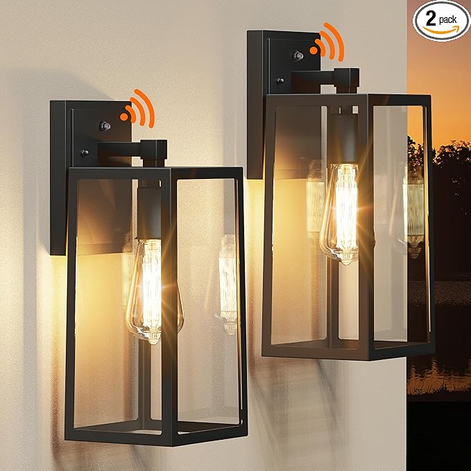PARTPHONER Dusk to Dawn Outdoor Light Fixtures Wall Mount, Sensor Porch Lights, Anti-Rust Exterior Wall Sconce Lighting Lamp, Waterproof Wall Lantern for Doorway, Garage, 2-Pack