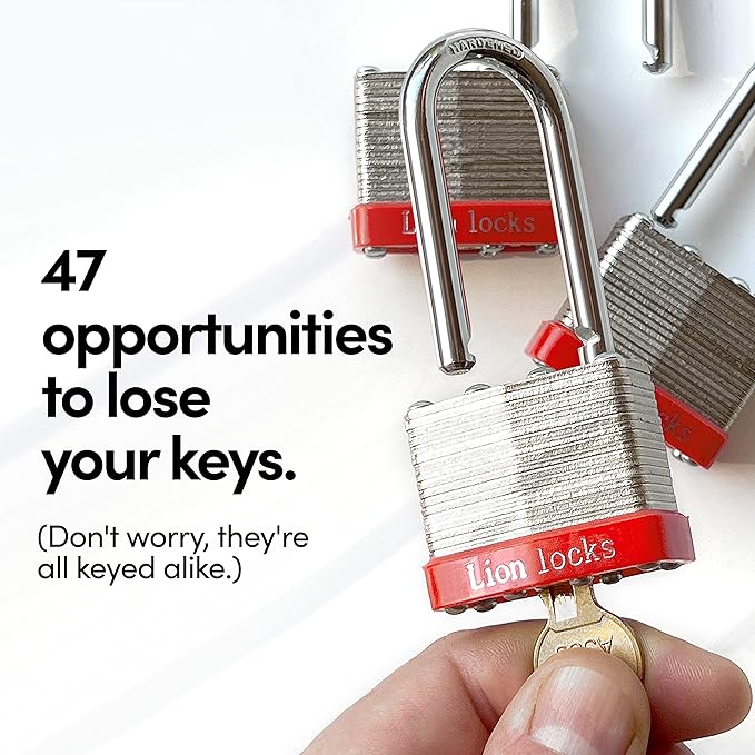 Lion Locks 24 Keyed Alike Padlocks with 2" Long Shackle, 48 Keys - Padlocks for Outdoor Use, Locks with Keys, Hardened Steel Case, Pick Resistant Brass Pin Cylinder for Hasp Latch, Locker, Gate