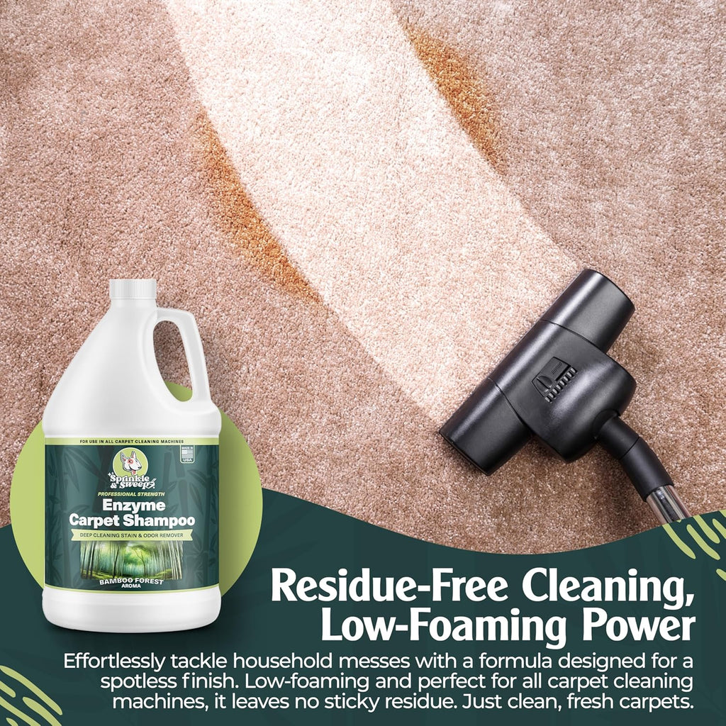 Enzyme Carpet Cleaner - Enzyme Carpet Shampoo (1gal) - Carpet Cleaner Solution to Eliminate Tough Stains & Neutralize Odors - Removes Dog, Cat, All Pets Urine- Use with All Machines