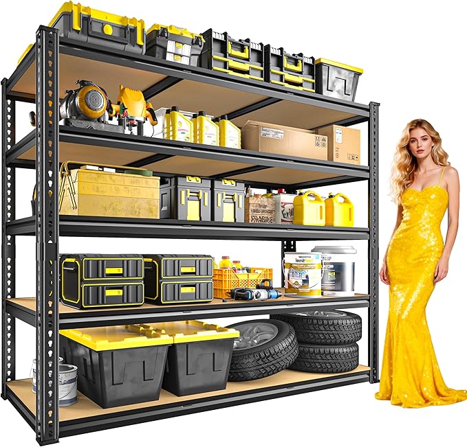 2800LBS Garage Shelving Heavy Duty 5 Tier Garage Storage Shelves, Adjustable Metal Shelving Unit Utility Rack Shelf for Warehouse, Pantry, Closet, Kitchen 72" H x 48" W x 18" D, Black