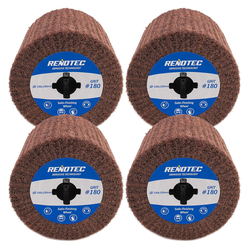 4" Burnishing Drum, 100x100mm, Fine Grit 180, A/O, for Metalwork Surface Polishing