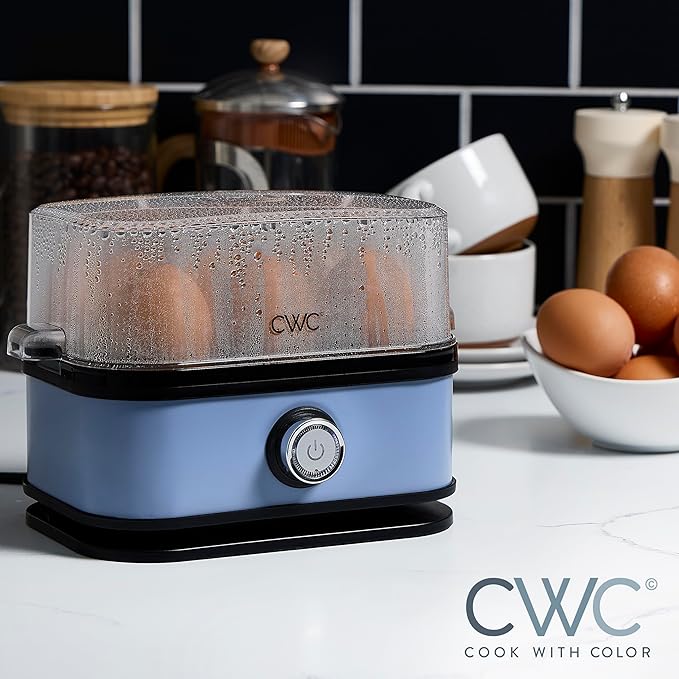 COOK WITH COLOR 6-Egg Capacity Egg Cooker – For Soft, Medium, Or Hard-Boiled Eggs, Rapid Cook Time, Auto Shut-Off & Boil-Dry Protection – Includes Tray, Measuring Cup & Lid – 210W Egg Maker, Navy